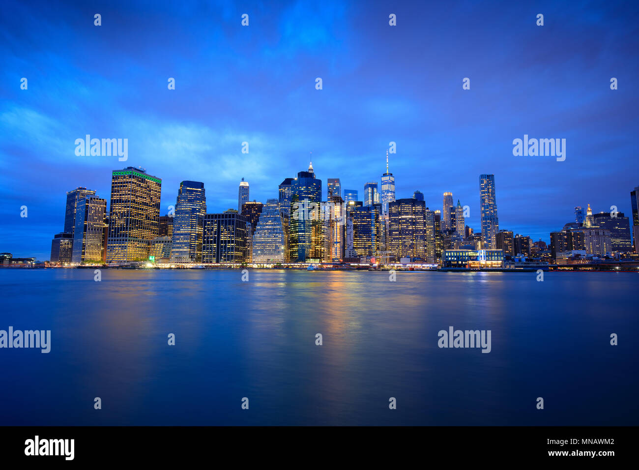 Downtown Manhattan skyline at night in New York City Stock Photo - Alamy
