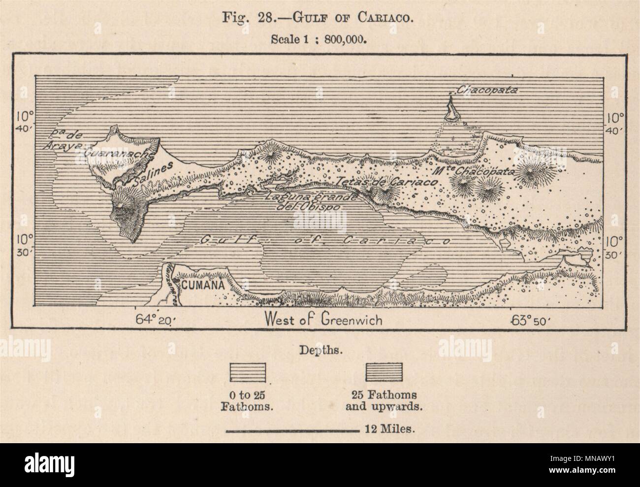 Venezuela 1885 old antique vintage map plan chart Gulf of Cariaco