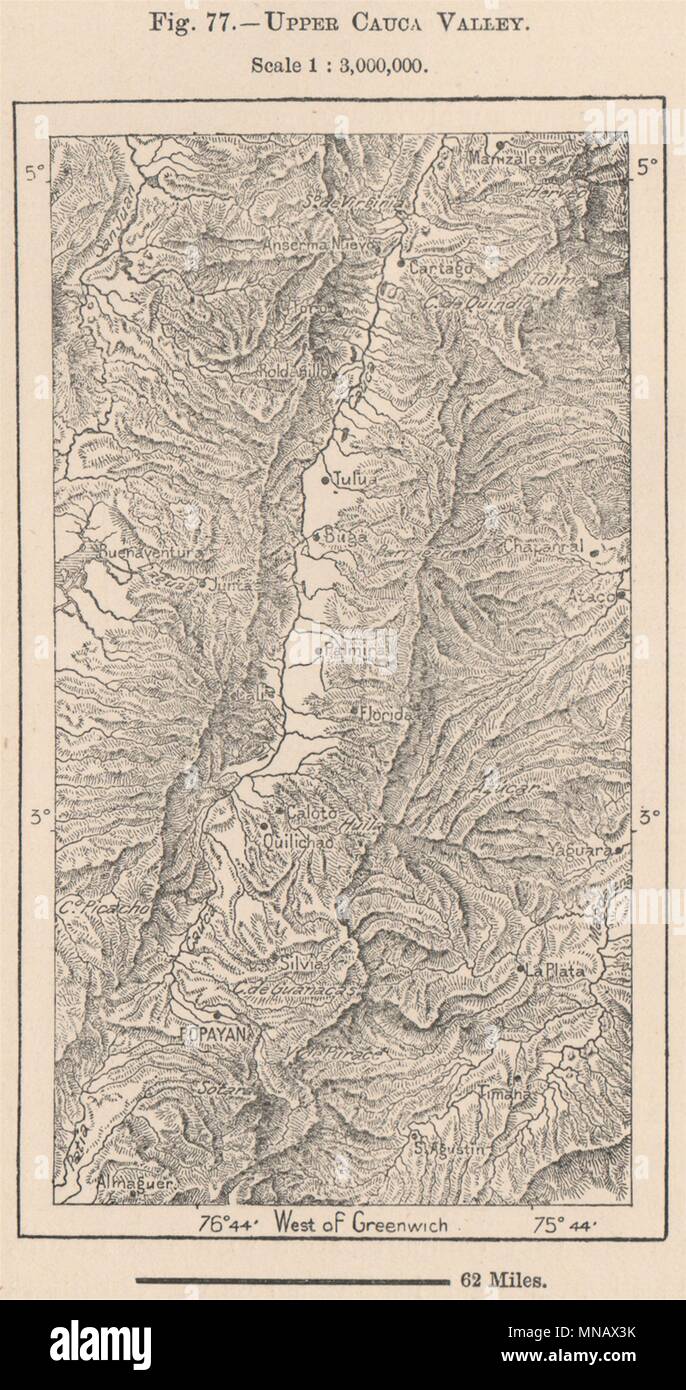 Upper Cauca Valley. Valle del Cauca, Colombia 1885 old antique map plan chart Stock Photo