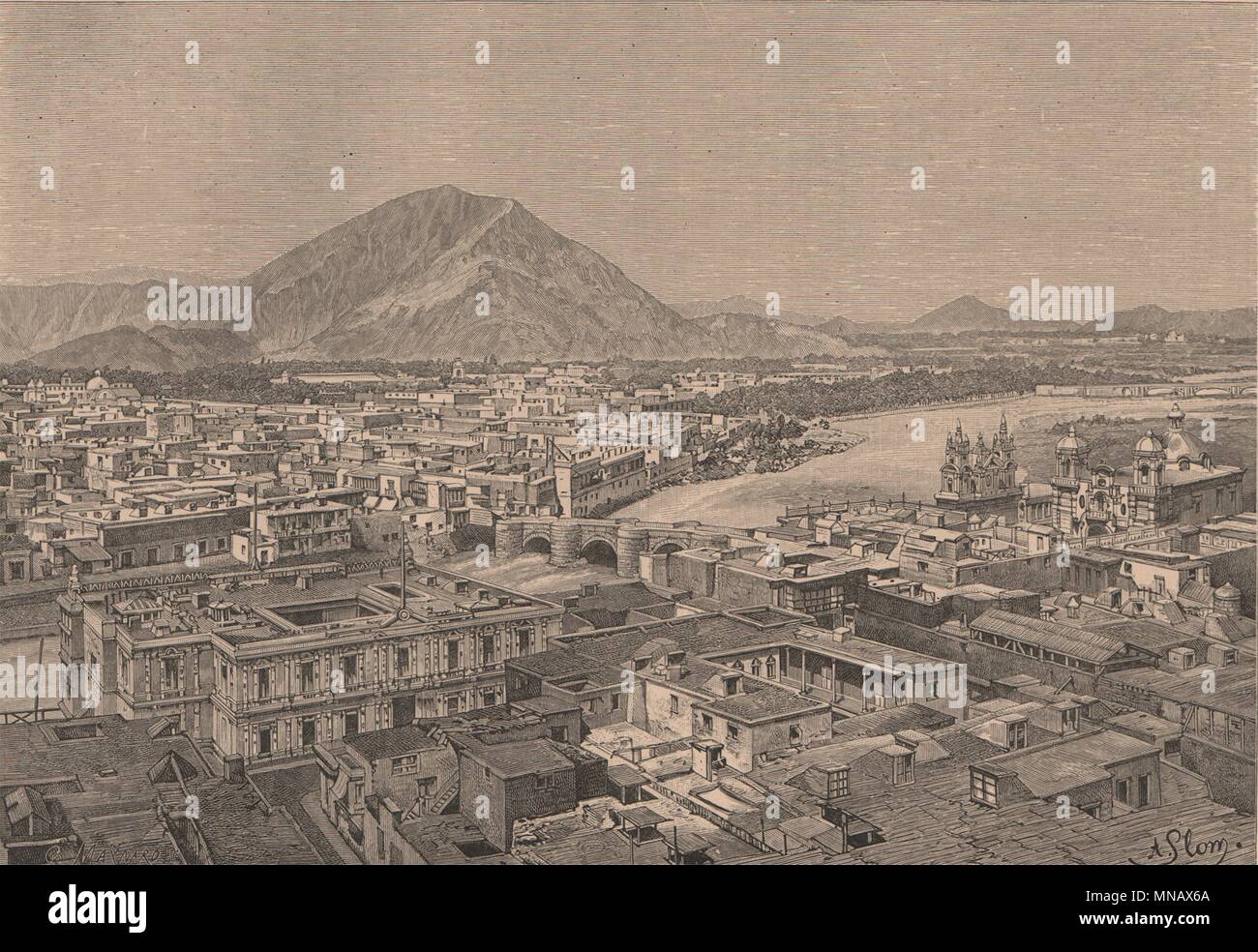 General view of Lima, taken from the south. Peru 1885 old antique print Stock Photo