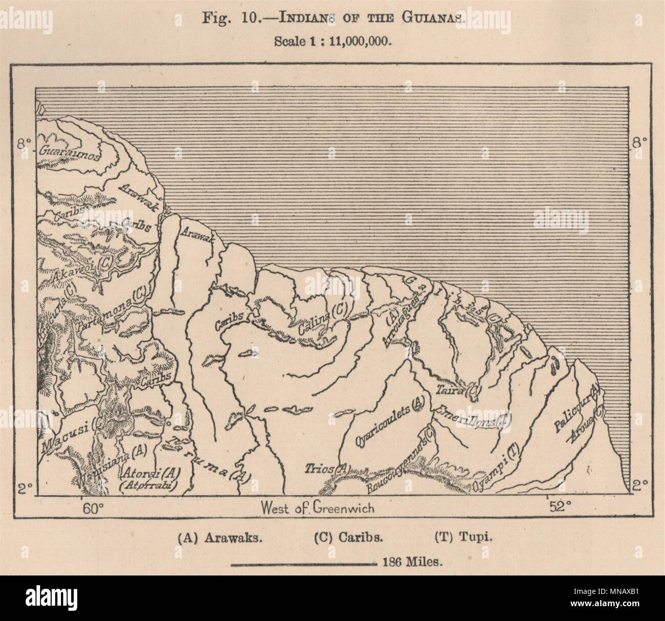 Indians of the Guianas. Guyana. South America 1885 old antique map plan ...