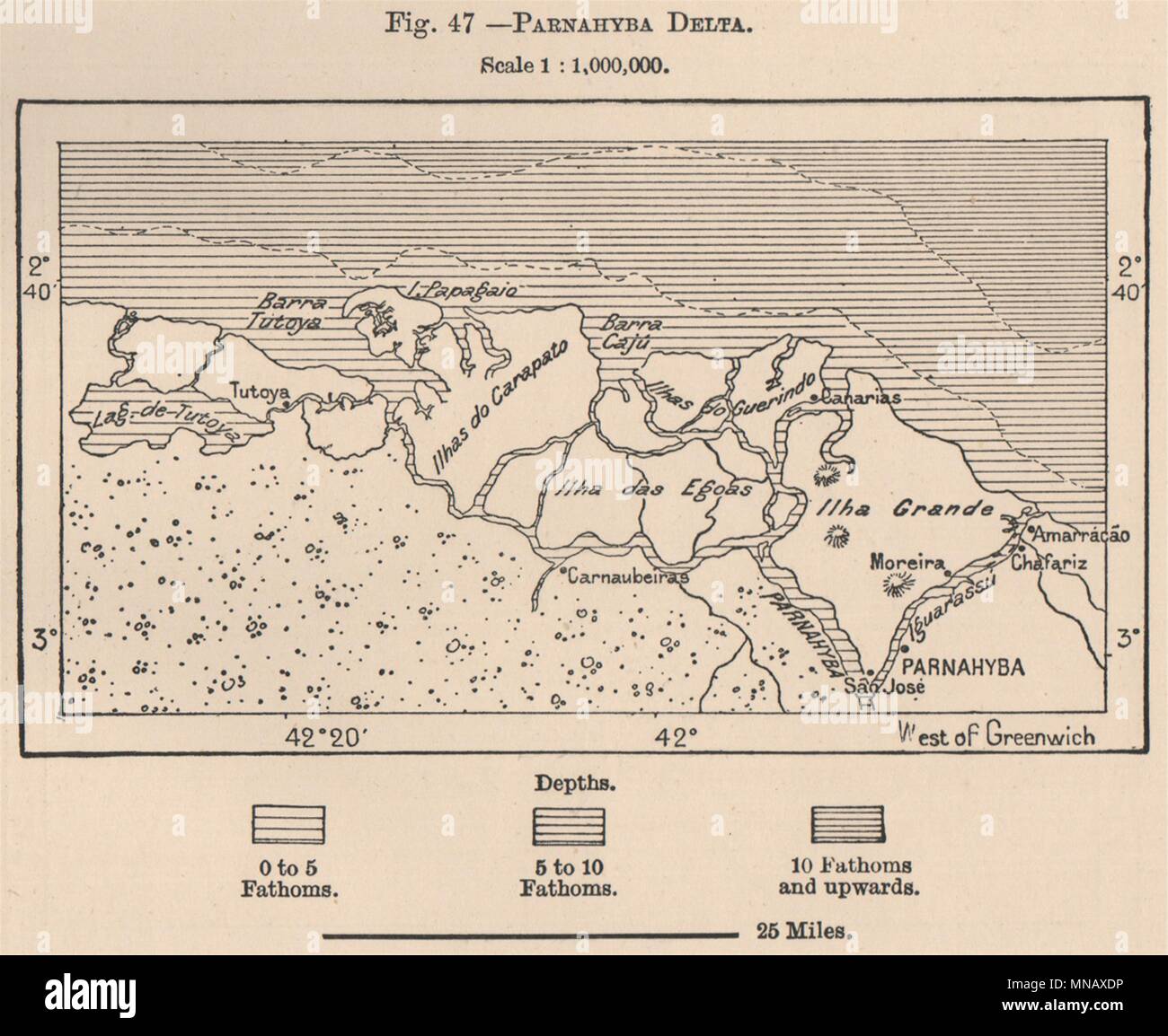 Parnaiba Delta. Ilha Grande. Brazil 1885 old antique vintage map plan chart Stock Photo