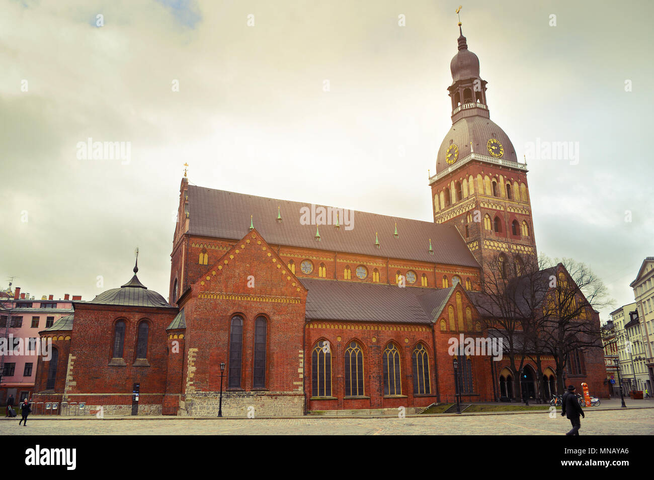 Riga, Latvia. Evangelical Lutheran cathedral, Rigas Doms, in Riga. Retro vintage style. Stock Photo