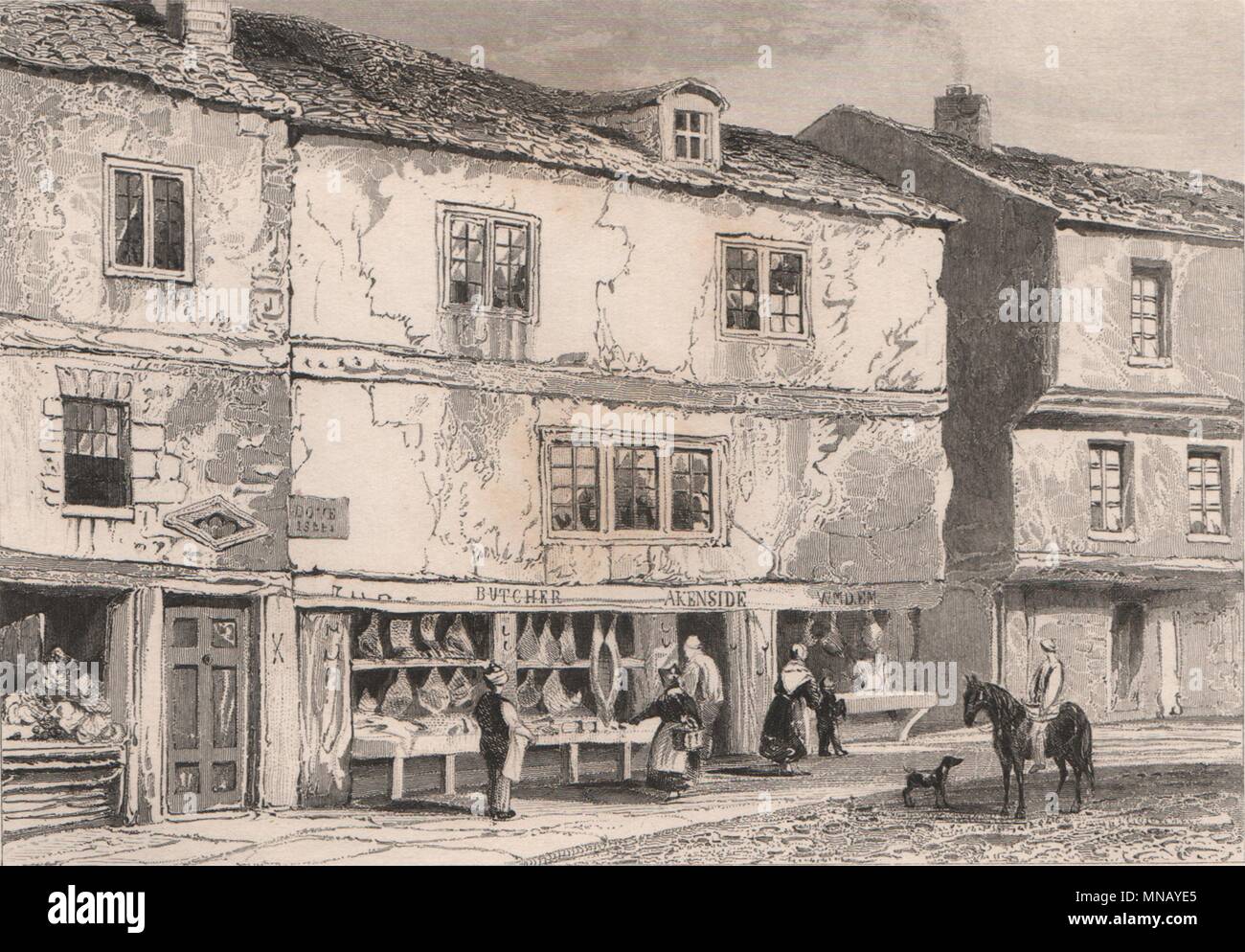 Mark Akenside's birthplace, Butcher Bank, Newcastle-upon-Tyne. DUGDALE 1845 Stock Photo