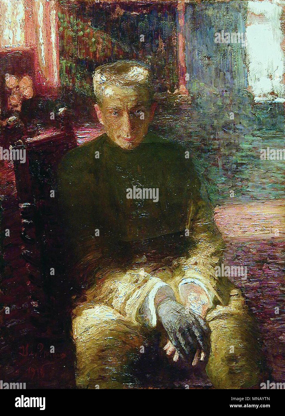 Alexander Fyodorovich Kerensky (1881 – 1970) Russian revolutionary who was a key political figure in the Russian Revolution of 1917. Portrait of Alexander Kerensky (1917) by Ilya Repin, Stock Photo