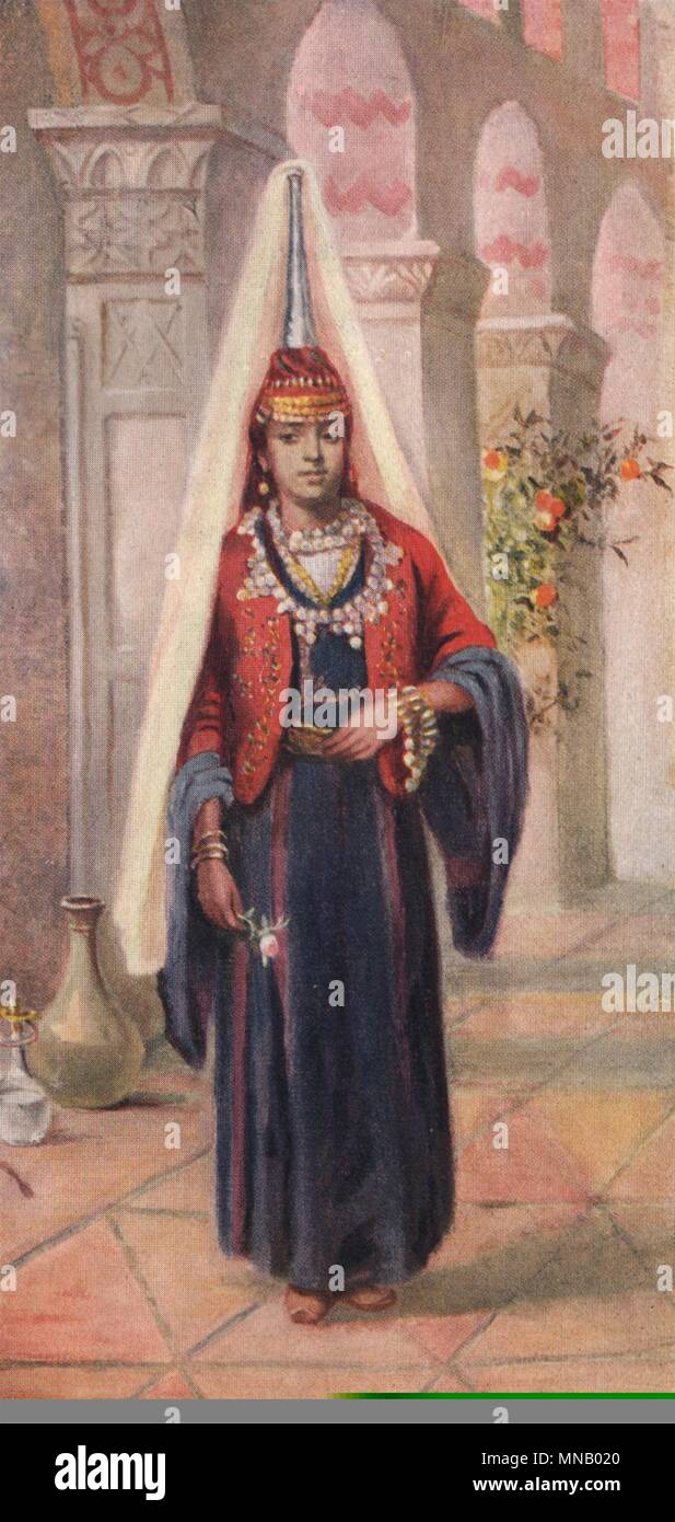'A Druze bride' by Margaret Thomas. Lebanon 1908 old antique print picture Stock Photo