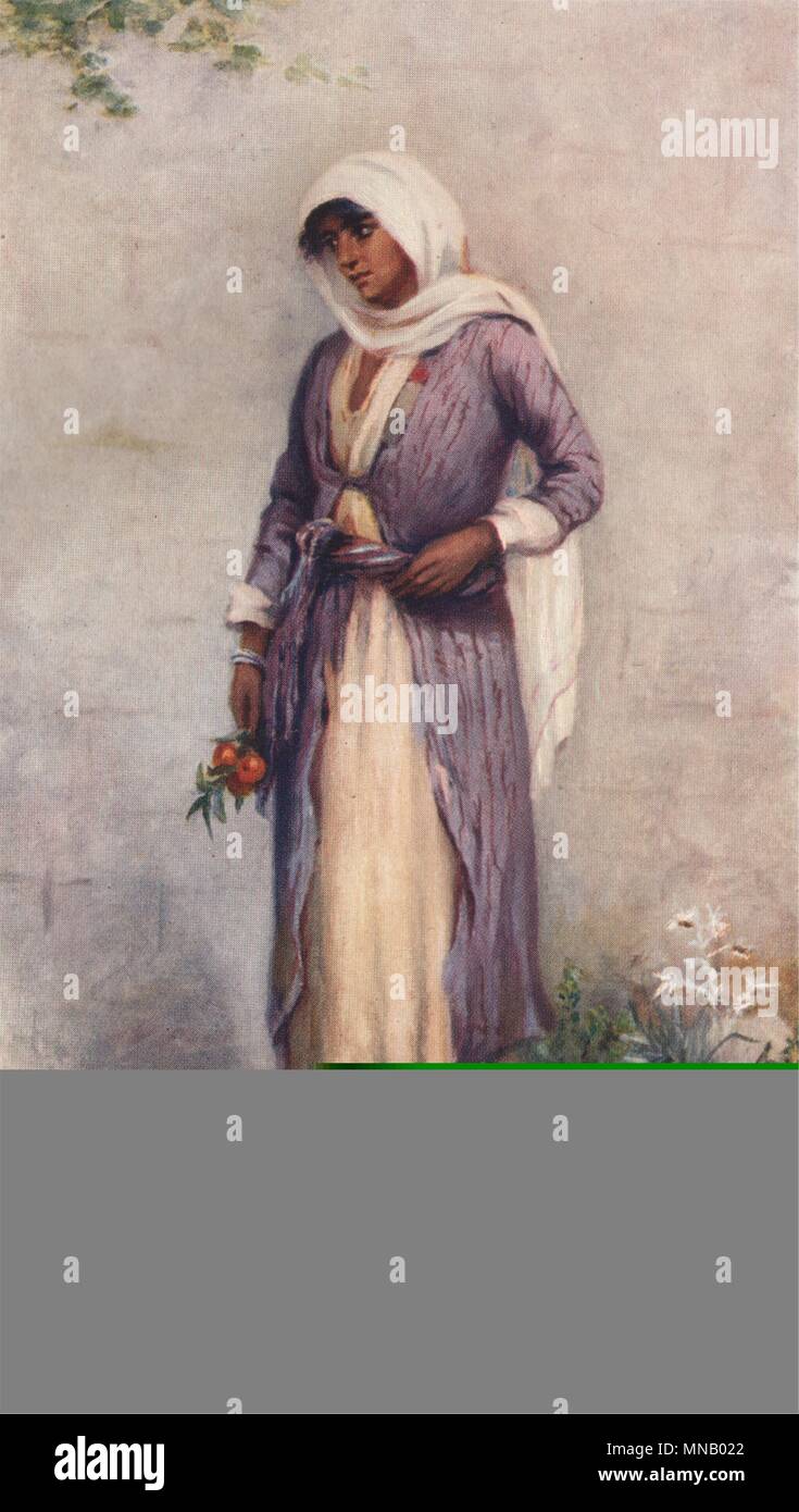 'A Druze woman' by Margaret Thomas. Lebanon 1908 old antique print picture Stock Photo