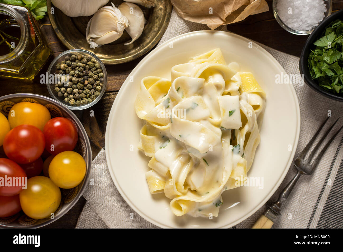 Pappardelle Pasta with Creamy Alfredo Sauce Stock Photo Alamy