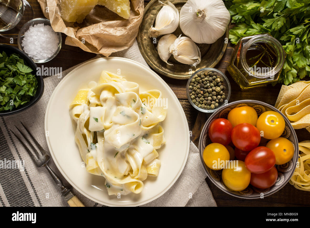 Pappardelle Pasta with Creamy Alfredo Sauce Stock Photo Alamy