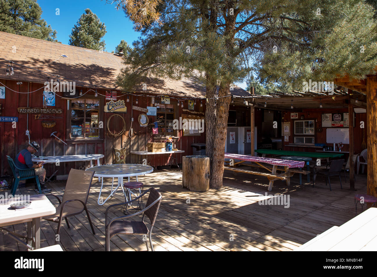 The exterior of the old wooden General Store in Kennedy meadows. Located on the Pacific Crest Trail near the South Fork of the Kern River,California Stock Photo