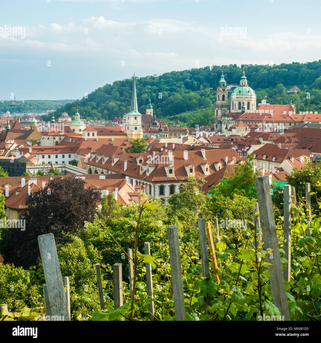 View from the castle complex over Prague with the St Nicholas Bell Tower on the right, Czech Republic Stock Photo
