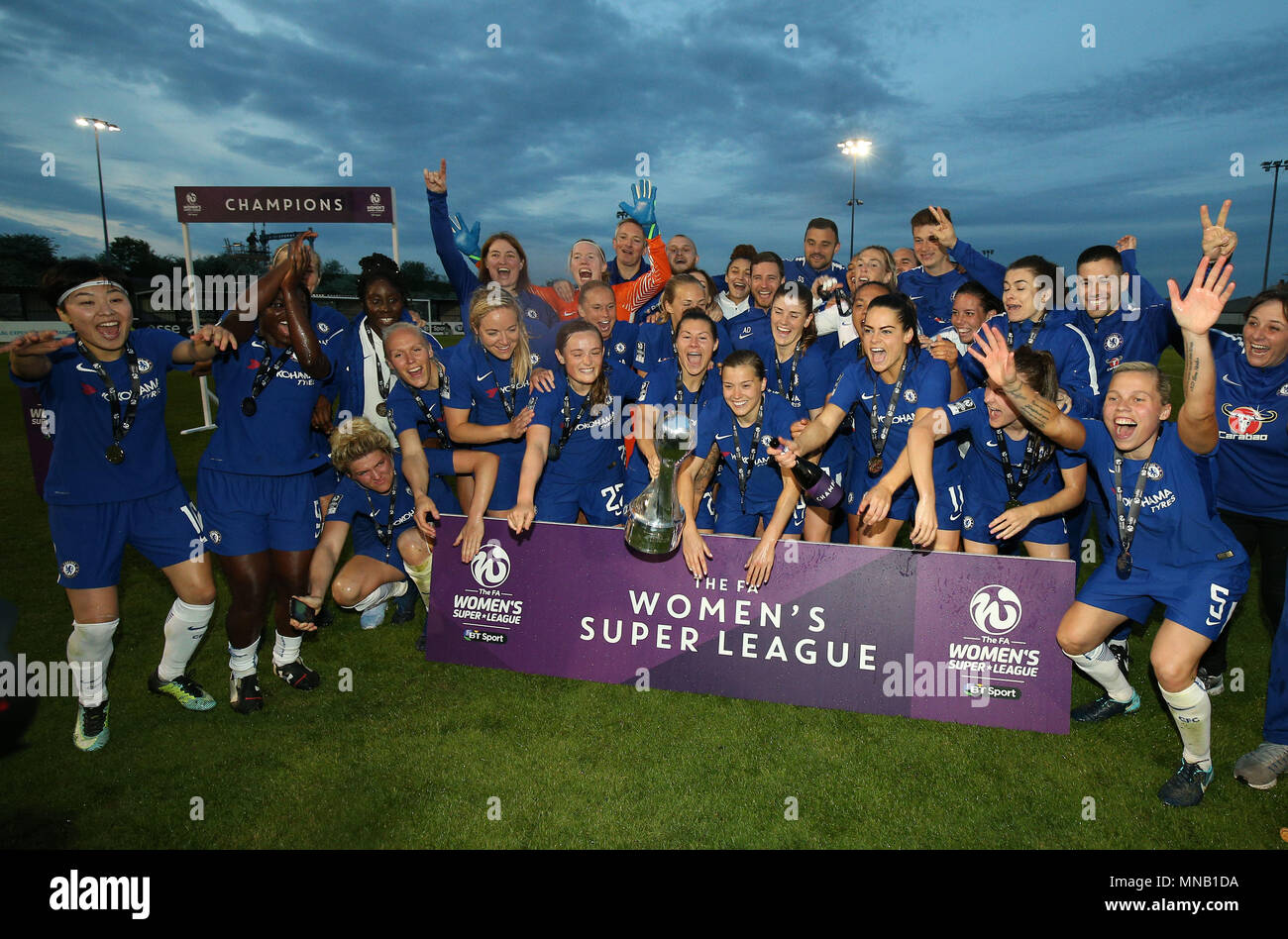 Chelsea Women's Super League Champions during the Women's Super League match at Stoke Gifford Stadium, Bristol. Stock Photo
