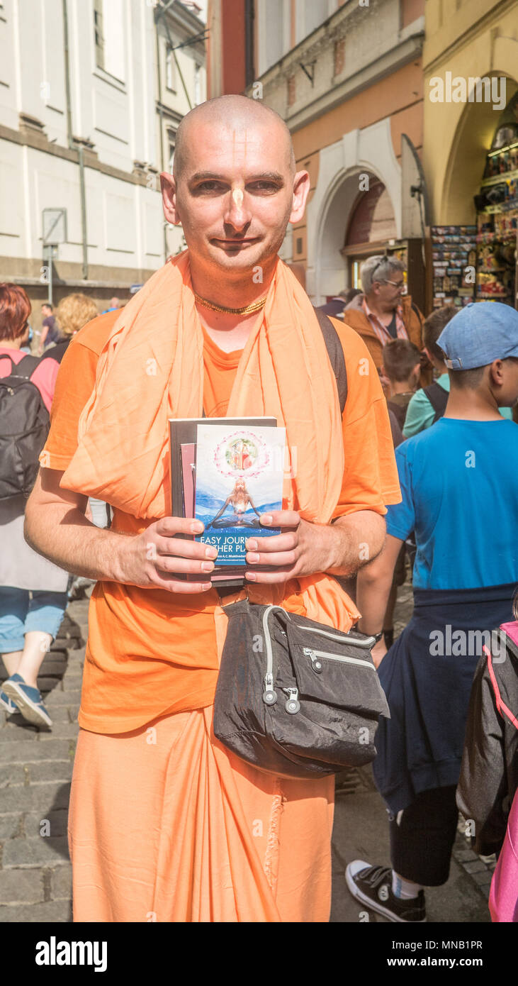 Hare Krishna devotee in Prague, Czech Republic Stock Photo