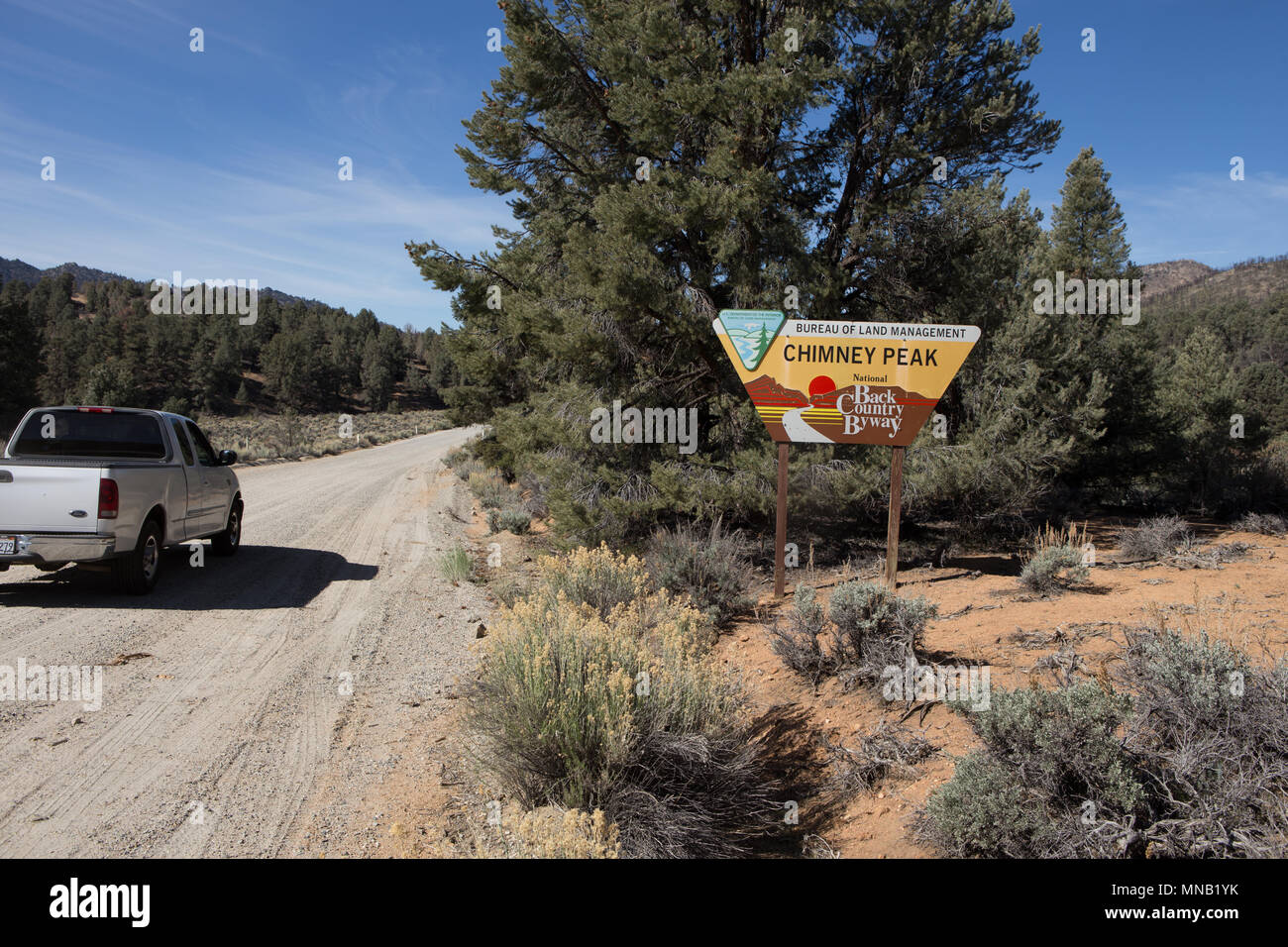 Chimney Peak Back Country Byway sign on the dirt road in the South Sierra Nevada mountains of California USA Stock Photo