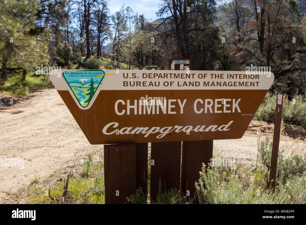 Chimney creek campground sign in the Southern Sierra Nevada mountains