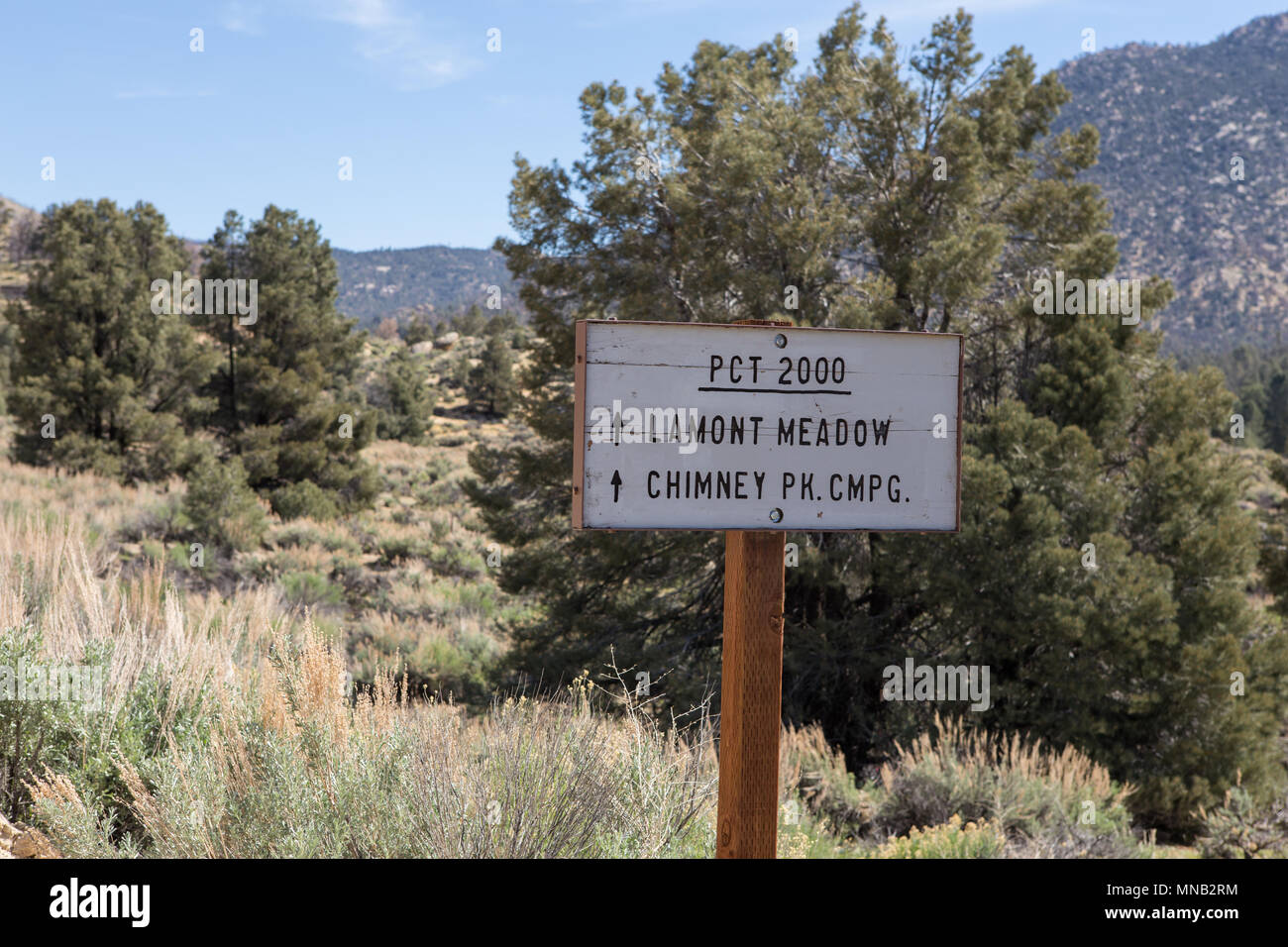 Pacific crest trail sign (PCT) on Chimney Peak Rd, Inyokern, CA 93527