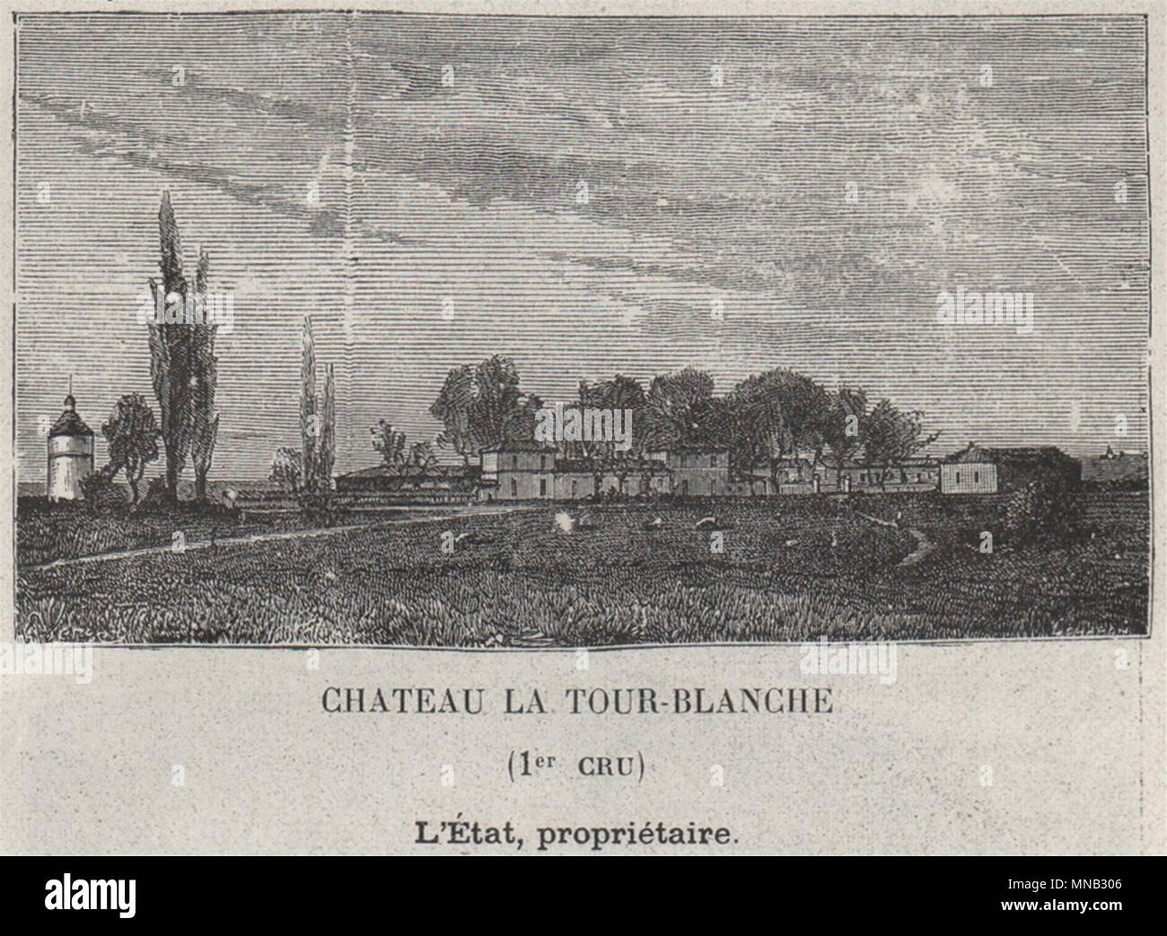 GRANDS VINS BLANCS. BOMMES. Chateau la Tour-Blanche (1er Cru). Létat. SMALL 1908 Stock Photo
