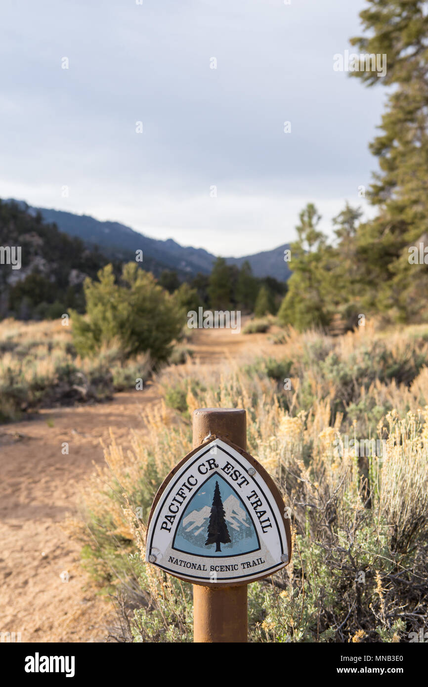 Pacific crest trail sign in Kennedy Meadows campground a famous stop over for hikers on the PCT trail California USA Stock Photo