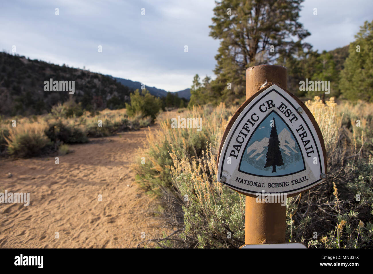 Pacific crest trail sign in Kennedy Meadows campground a famous stop over for hikers on the PCT trail California USA Stock Photo