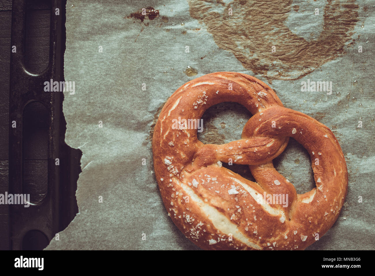 Pretzels From the Oven on Baking Sheet. Rustic Look. Stock Photo