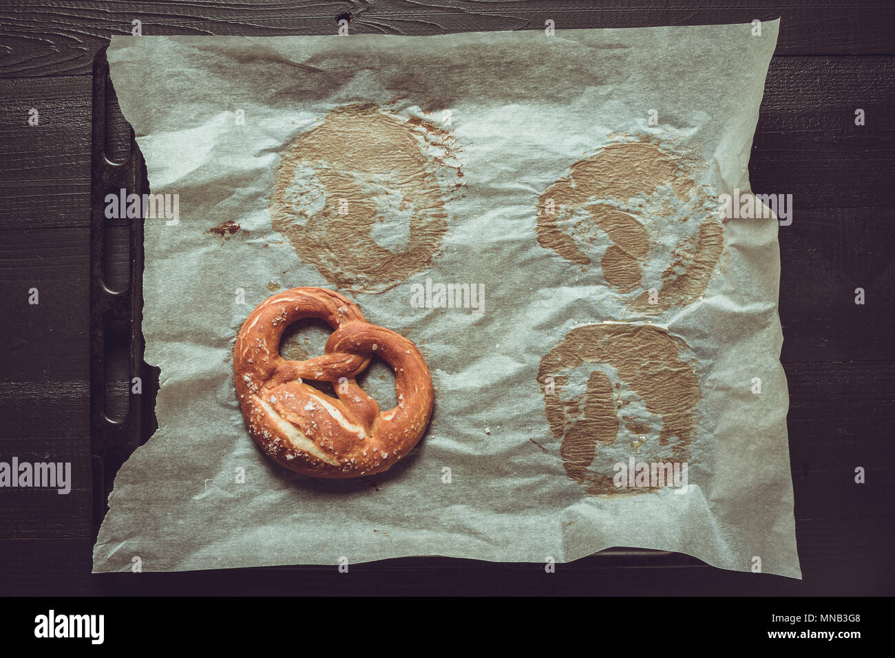 Pretzels From the Oven on Baking Sheet. Rustic Look. Stock Photo