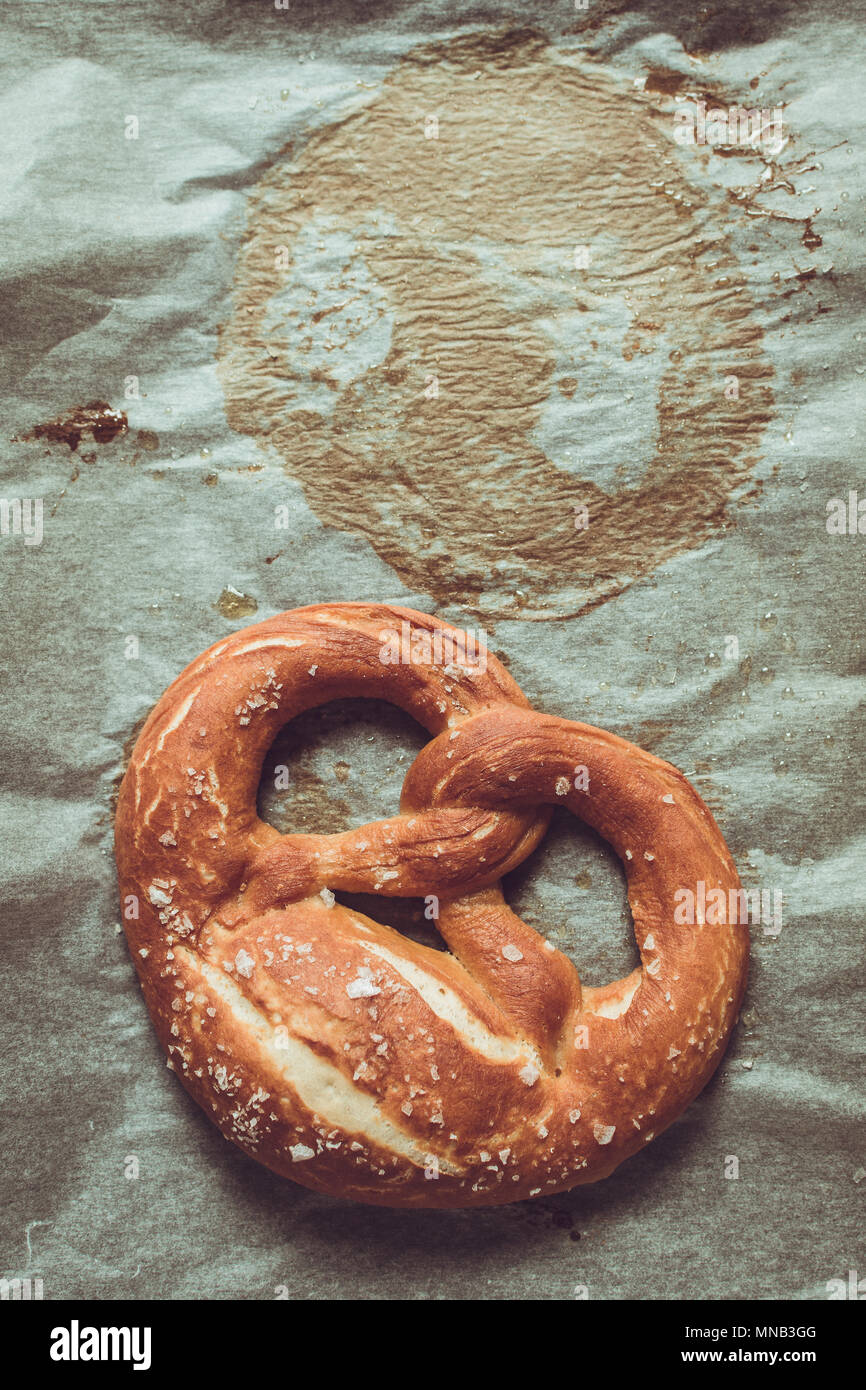 Pretzels From the Oven on Baking Sheet. Rustic Look. Stock Photo