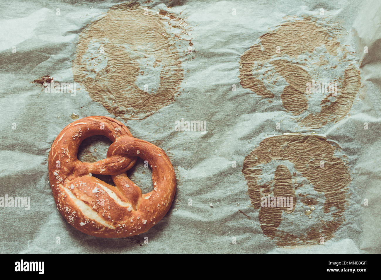 Pretzels From the Oven on Baking Sheet. Rustic Look. Stock Photo
