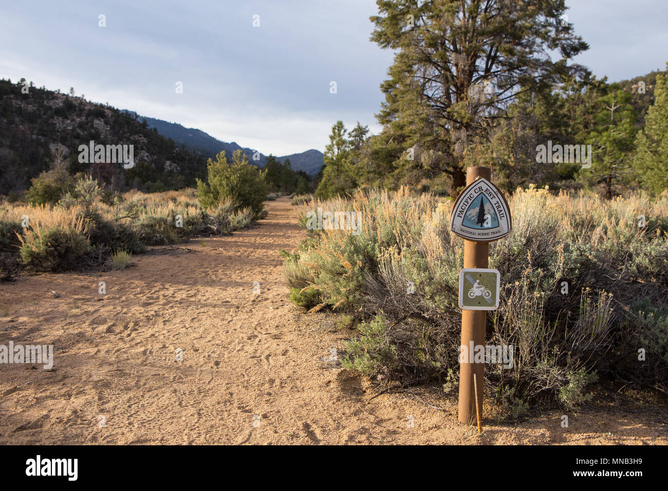 Pacific crest trail sign in Kennedy Meadows campground a famous stop over for hikers on the PCT trail California USA Stock Photo