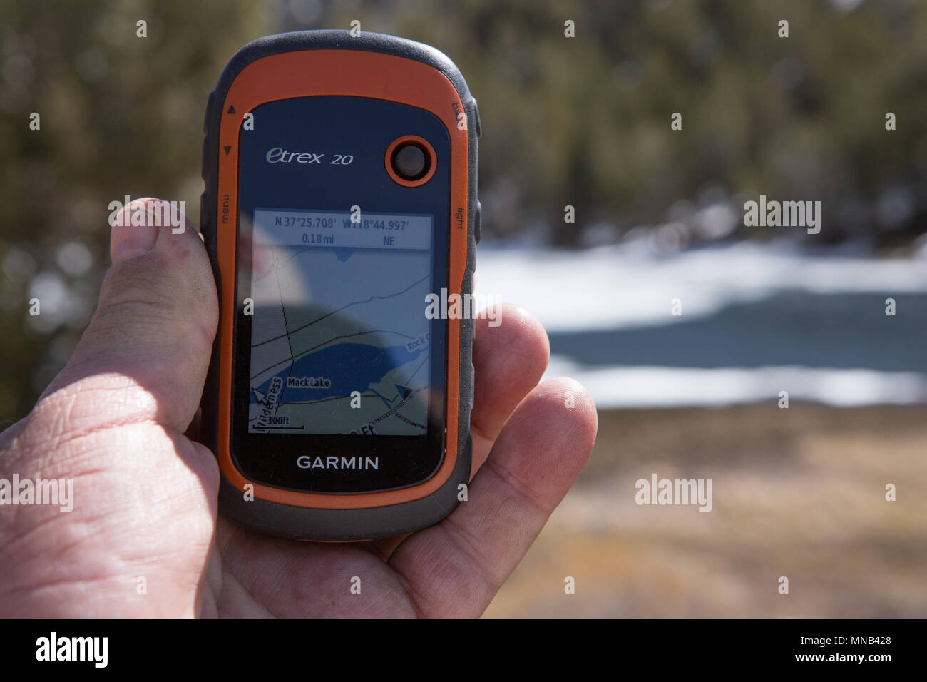 Garmin GPS in use on rock the little lakes trail in the eastern Sierra