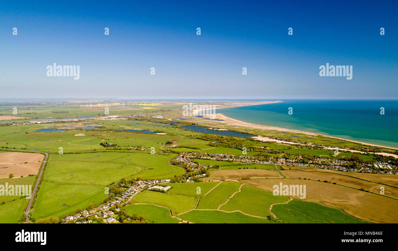 Aerial photography of Camber and Rye Harbour in East Sussex Stock Photo
