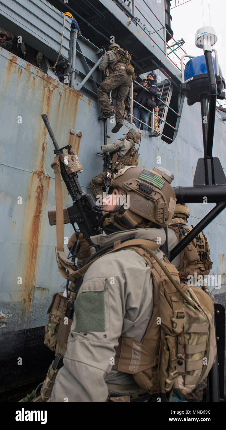 SEA (March 14, 2018) Marines Assigned To The Maritime Raid Force.