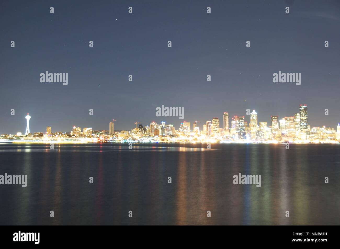 Night time Seattle city scape Stock Photo