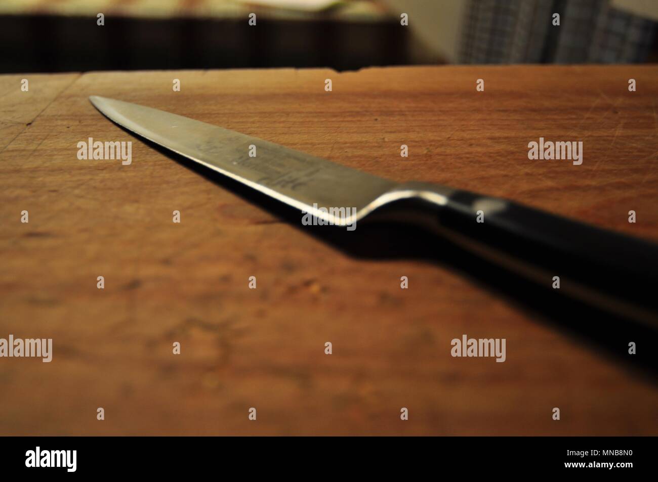 kitchen knife on butcher block Stock Photo Alamy