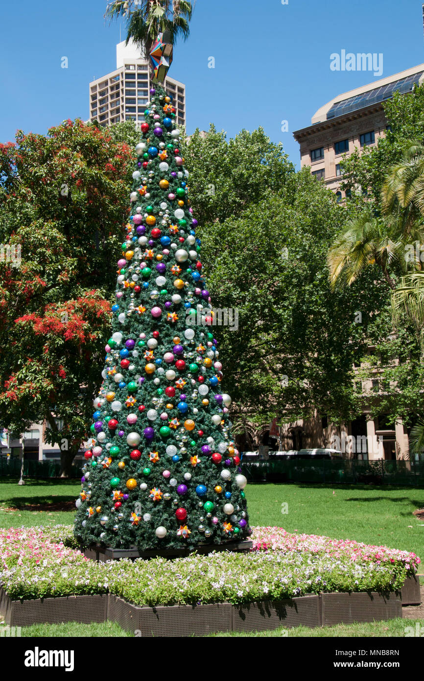 Sydney Australia, decorated Christmas tree in Hyde Park Stock Photo