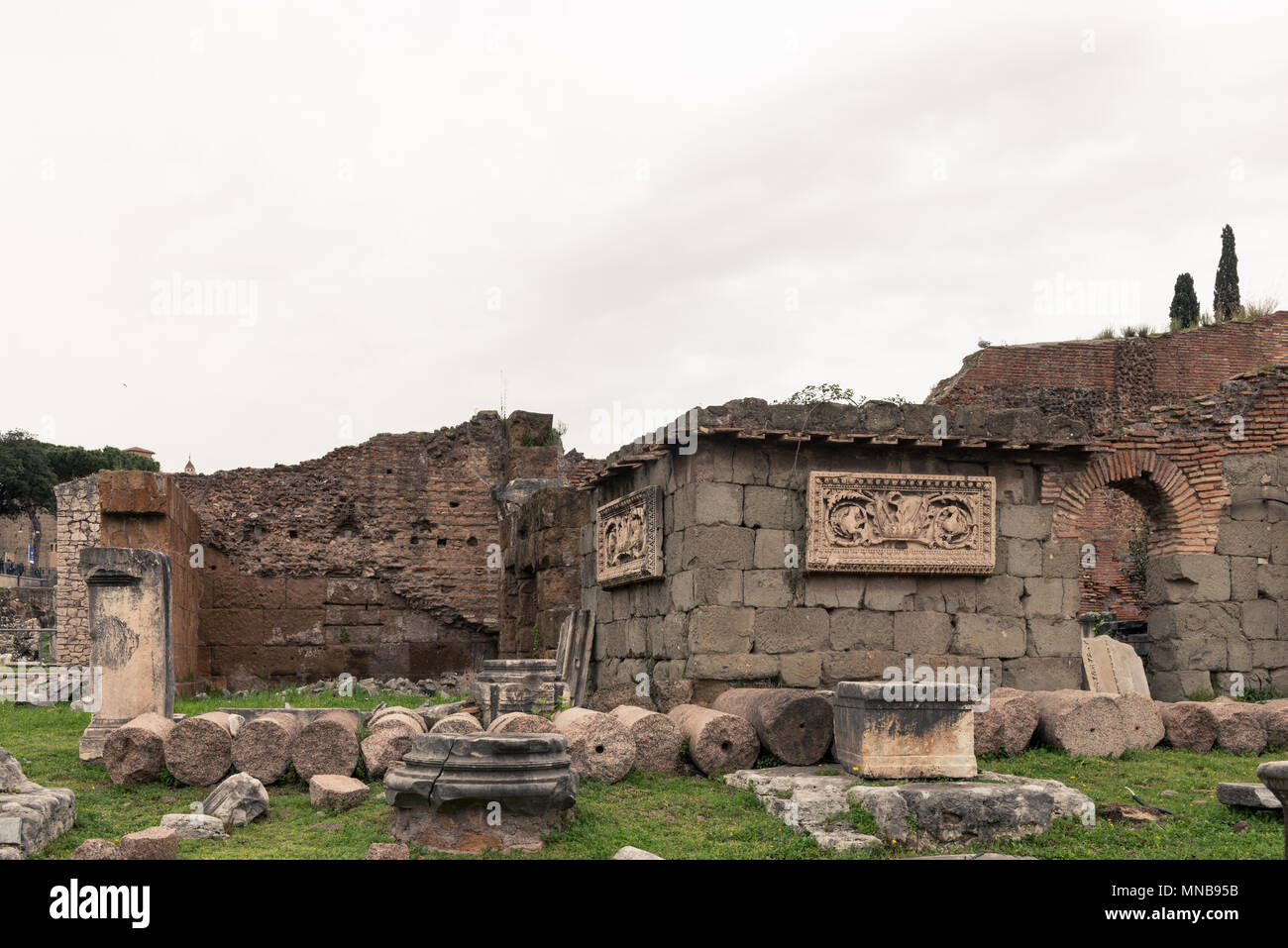 Horizontal picture of ruins from Roman Empire, important landmark of Rome, Italy Stock Photo