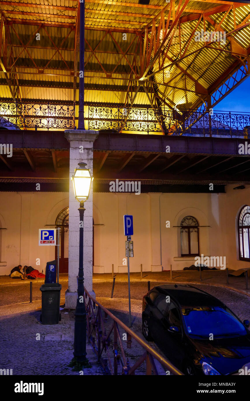 IHomelessf camp at Rossio Raiilway station, Lisbon, Portugal Stock Photo