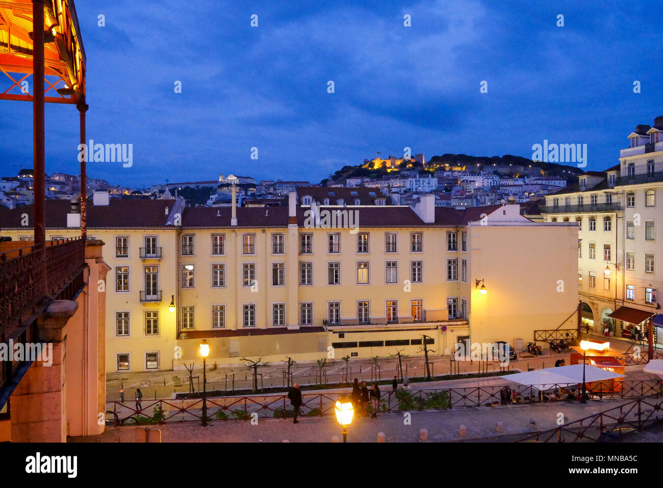 Saint Gerge castle - Sao Jorge castelo -, seen from Rossio raiilway station, Lisbon, Portugal Stock Photo