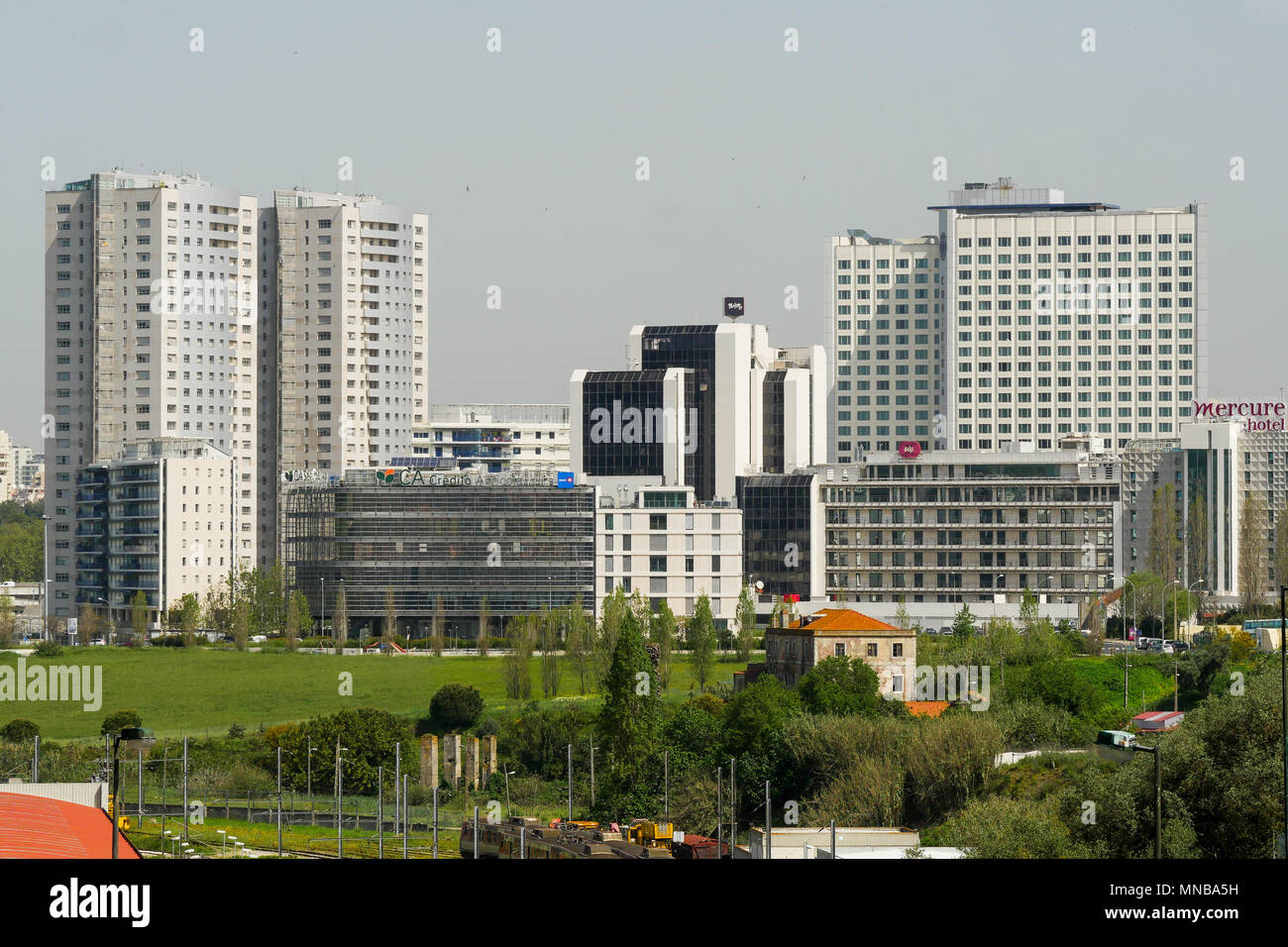 General view of the modern buidings area surrounding Sete Rios raiilway station, Lisbon, Portugal Stock Photo