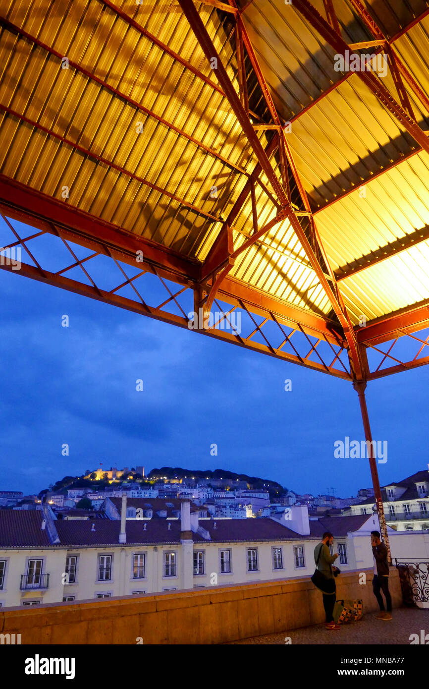 Saint Gerge castle - Sao Jorge castelo -, seen from Rossio raiilway station, Lisbon, Portugal Stock Photo