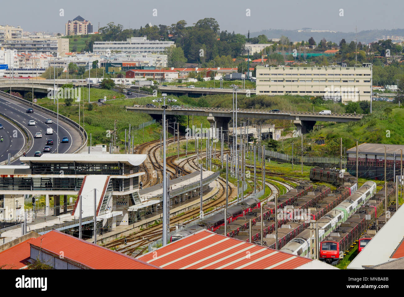 General view of the area surrounding Sete Rios raiilway station, Lisbon, Portugal Stock Photo