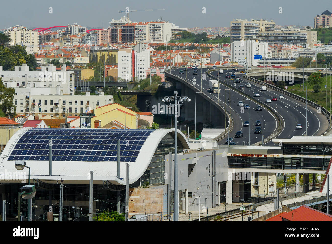 General view of the modern buidings area surrounding Sete Rios raiilway station, Lisbon, Portugal Stock Photo