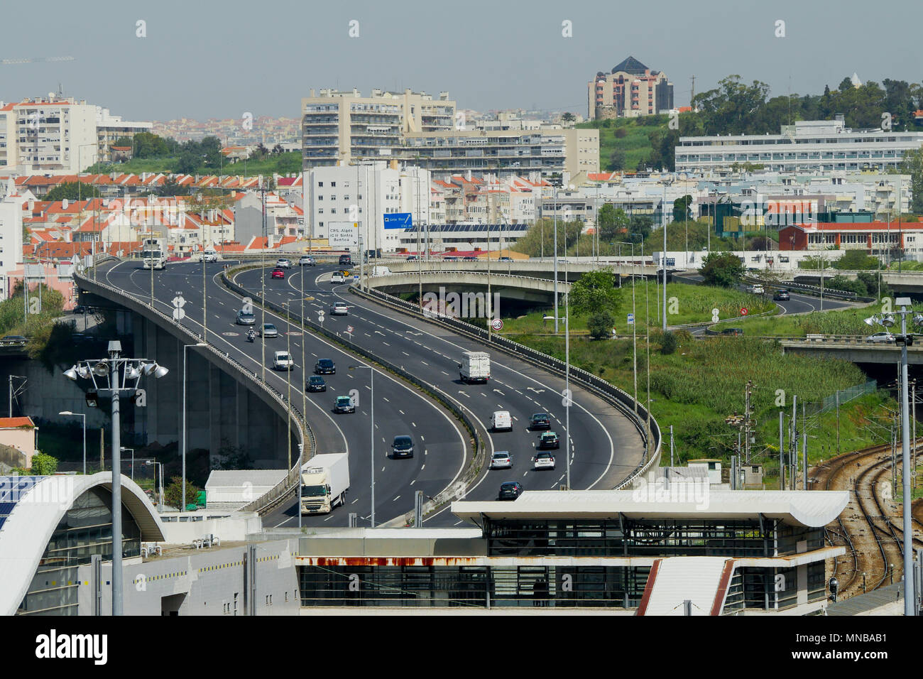 General view of the modern buidings area surrounding Sete Rios raiilway station, Lisbon, Portugal Stock Photo