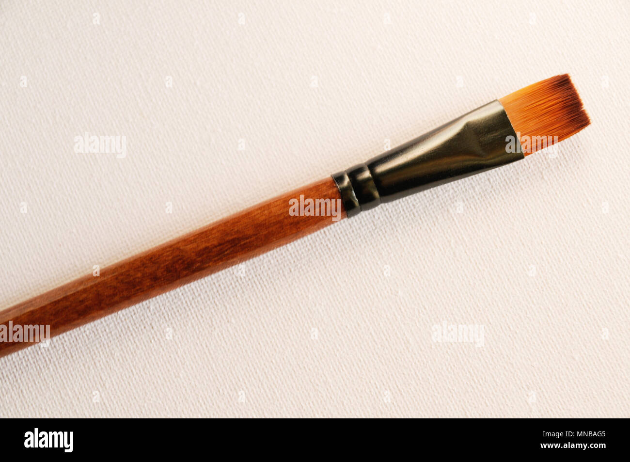 Brown paintbrush on white canvas Stock Photo