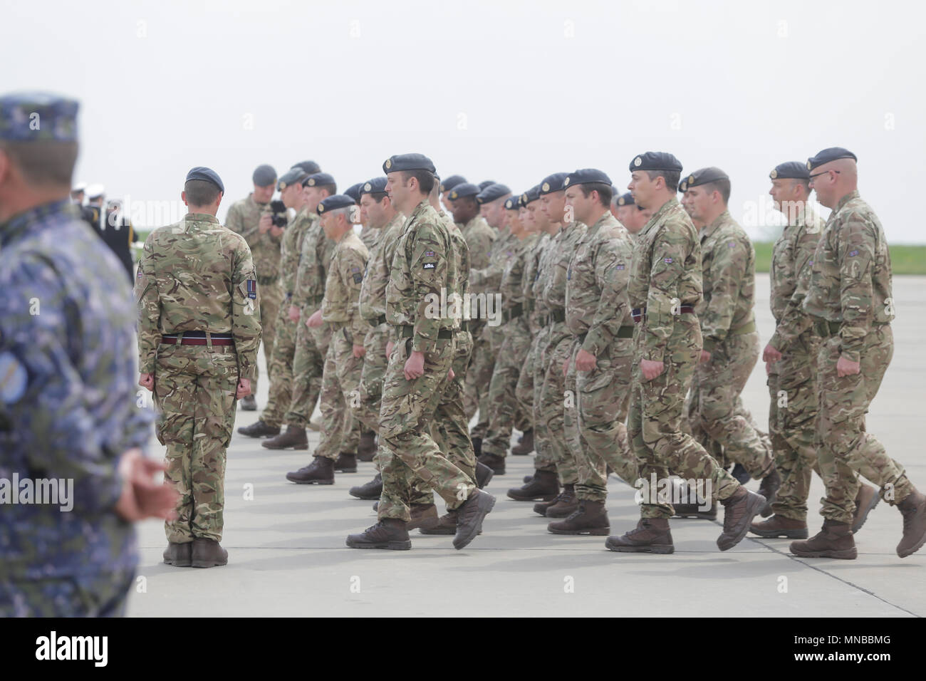 MIHAIL KOGALNICEANU, ROMANIA - APRIL 27, 2018: British Royal Air Force soldiers are attending a ceremony after being deployed in eastern Romania. Stock Photo