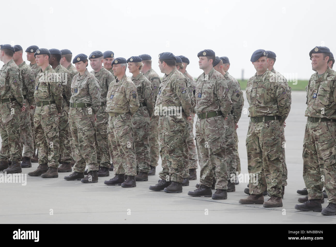 MIHAIL KOGALNICEANU, ROMANIA - APRIL 27, 2018: British Royal Air Force soldiers are attending a ceremony after being deployed in eastern Romania. Stock Photo