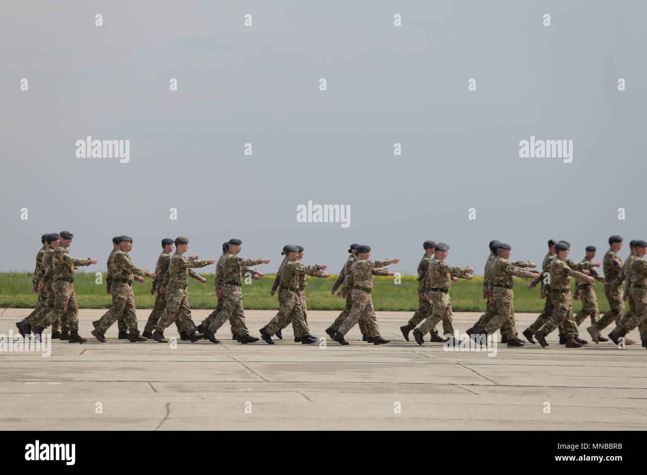 MIHAIL KOGALNICEANU, ROMANIA - APRIL 27, 2018: British Royal Air Force soldiers are attending a ceremony after being deployed in eastern Romani Stock Photo