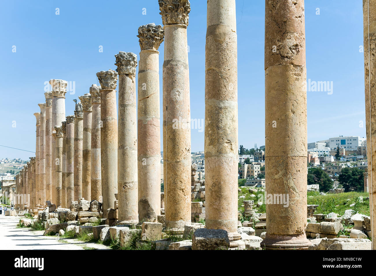 Jerash is the site of the ruins of the Greco-Roman city of Gerasa, also referred to as Antioch on the Golden River. Stock Photo