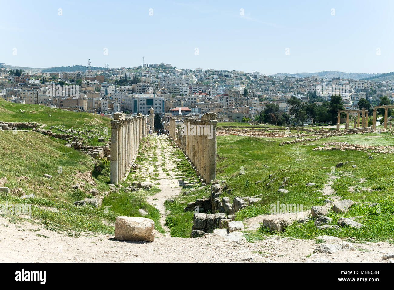 Jerash is the site of the ruins of the Greco-Roman city of Gerasa, also referred to as Antioch on the Golden River. Stock Photo