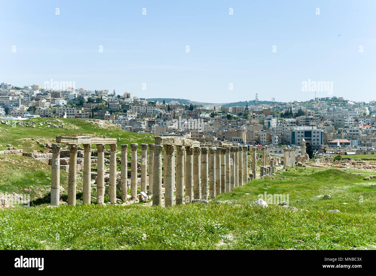 Jerash is the site of the ruins of the Greco-Roman city of Gerasa, also referred to as Antioch on the Golden River. Stock Photo