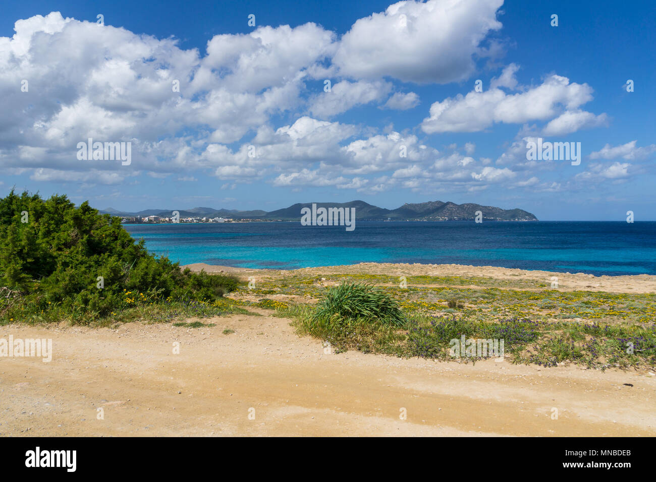 Mallorca, Coastal sand path along beautiful beaches of eastern island Stock Photo